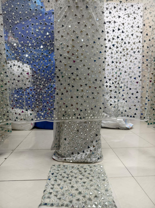 Mirror Work Heavily Beaded George Fabric