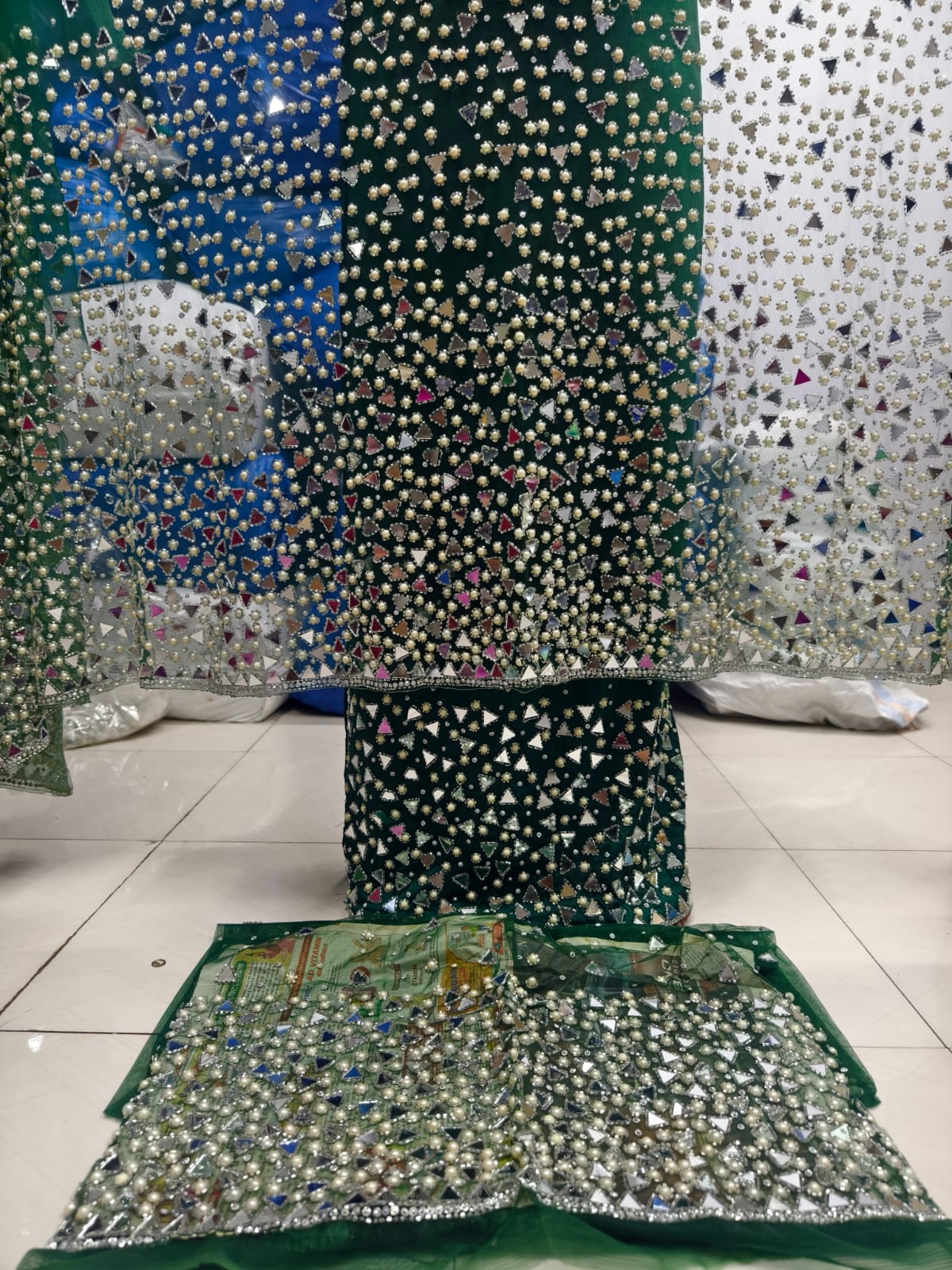 Mirror Work Heavily Beaded George Fabric