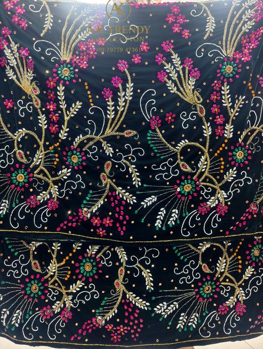 Heavily Beaded With Stone Work Velvet George Wrapper Set