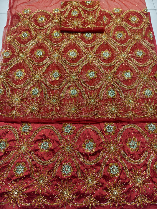 Heavily Beaded George Wrapper Fabric With Blouse