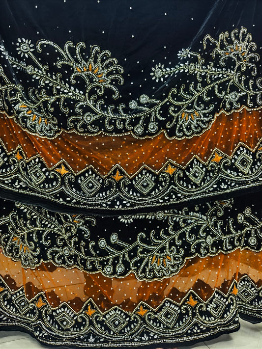 Heavily Beaded Velvet George Wrapper Fabric