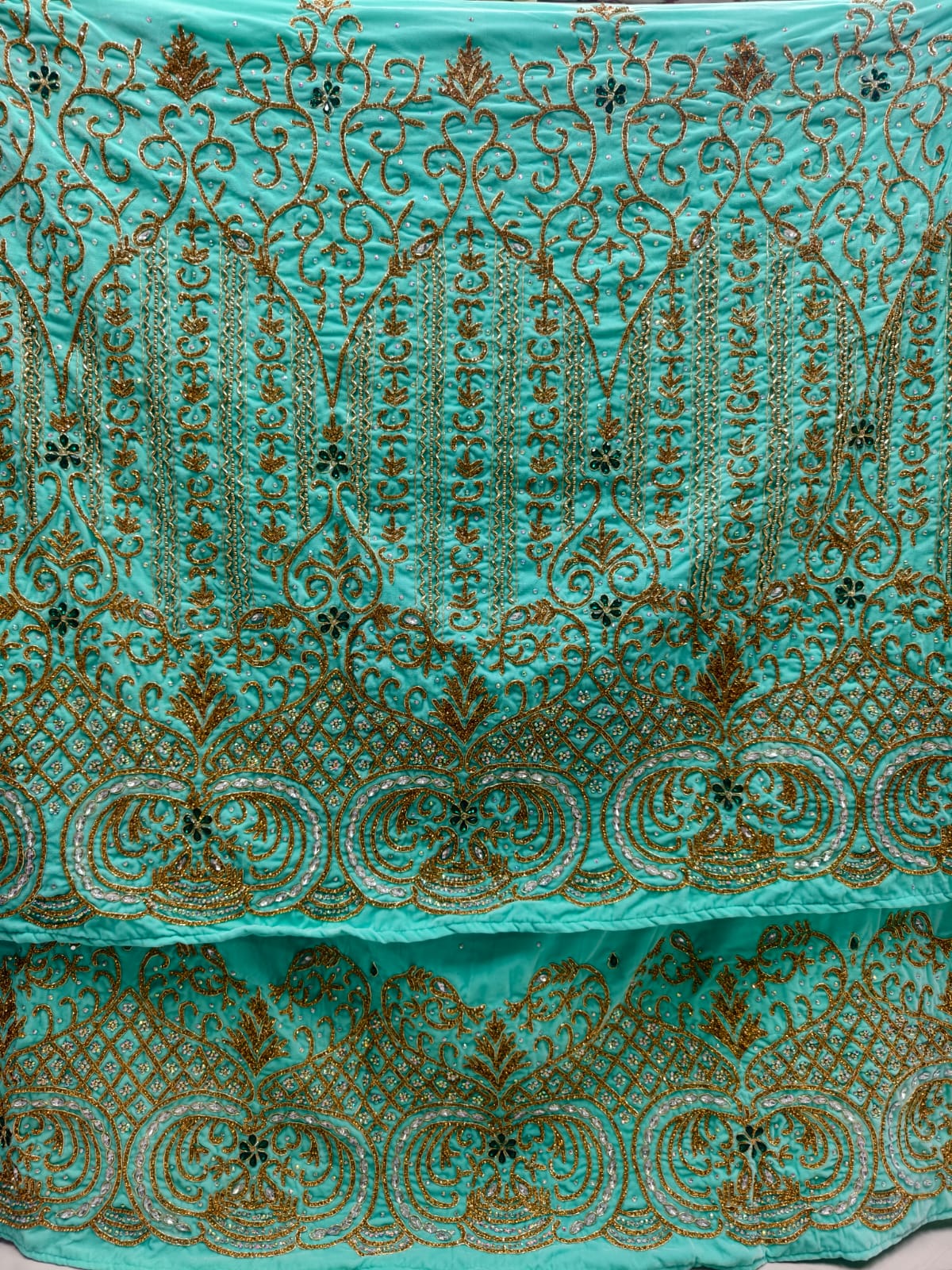 Heavily beaded designer velvet George wrapper