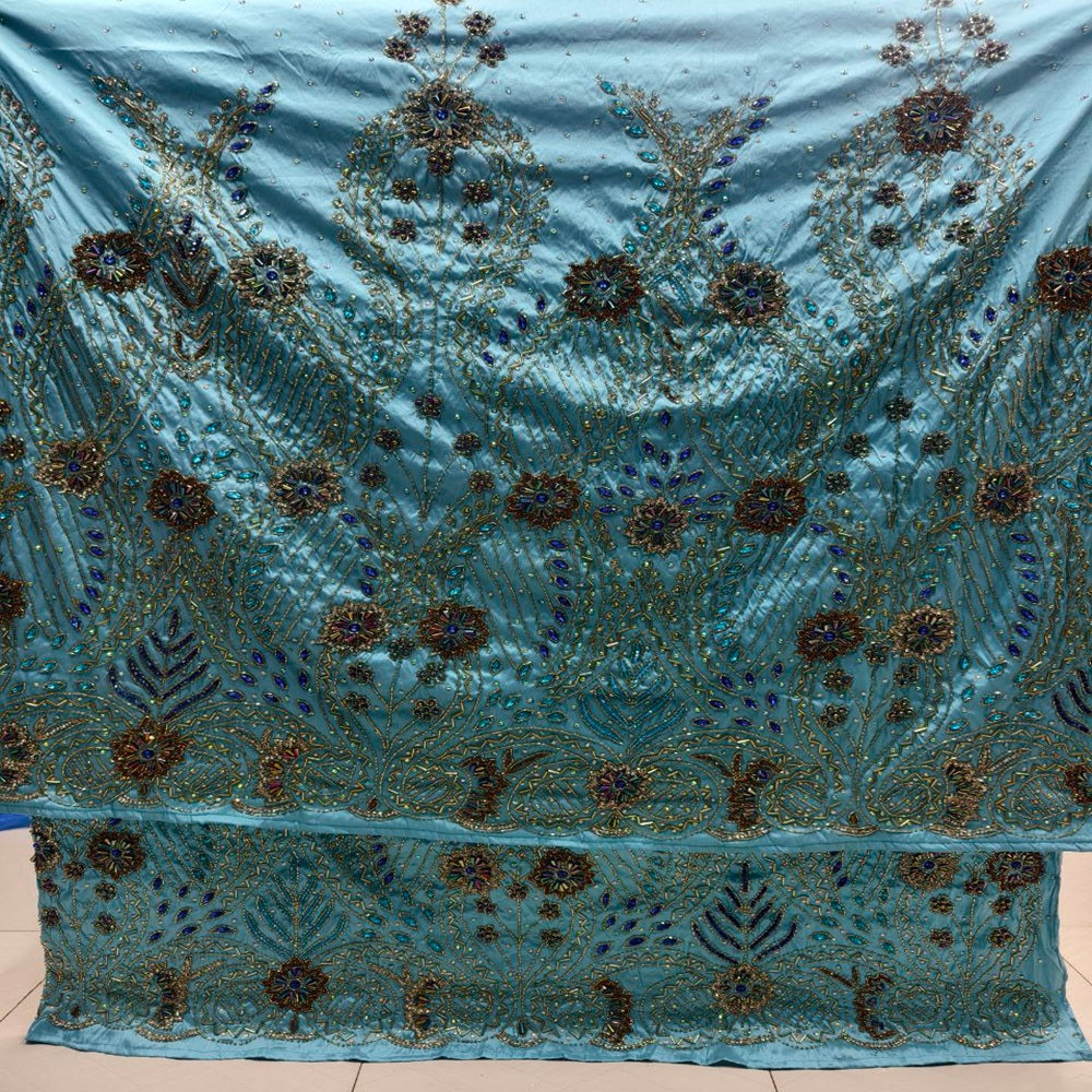 Heavily Beaded Taffeta Silk George Wrapper Fabric