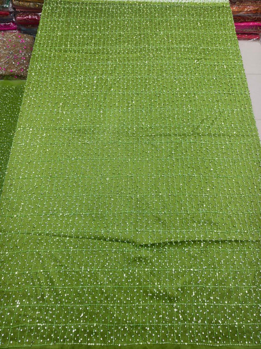 Heavily Beaded Designer Lace Fabric