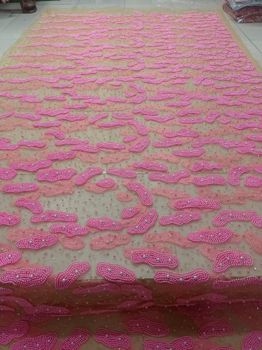 Heavily Beaded Net Lace Fabric