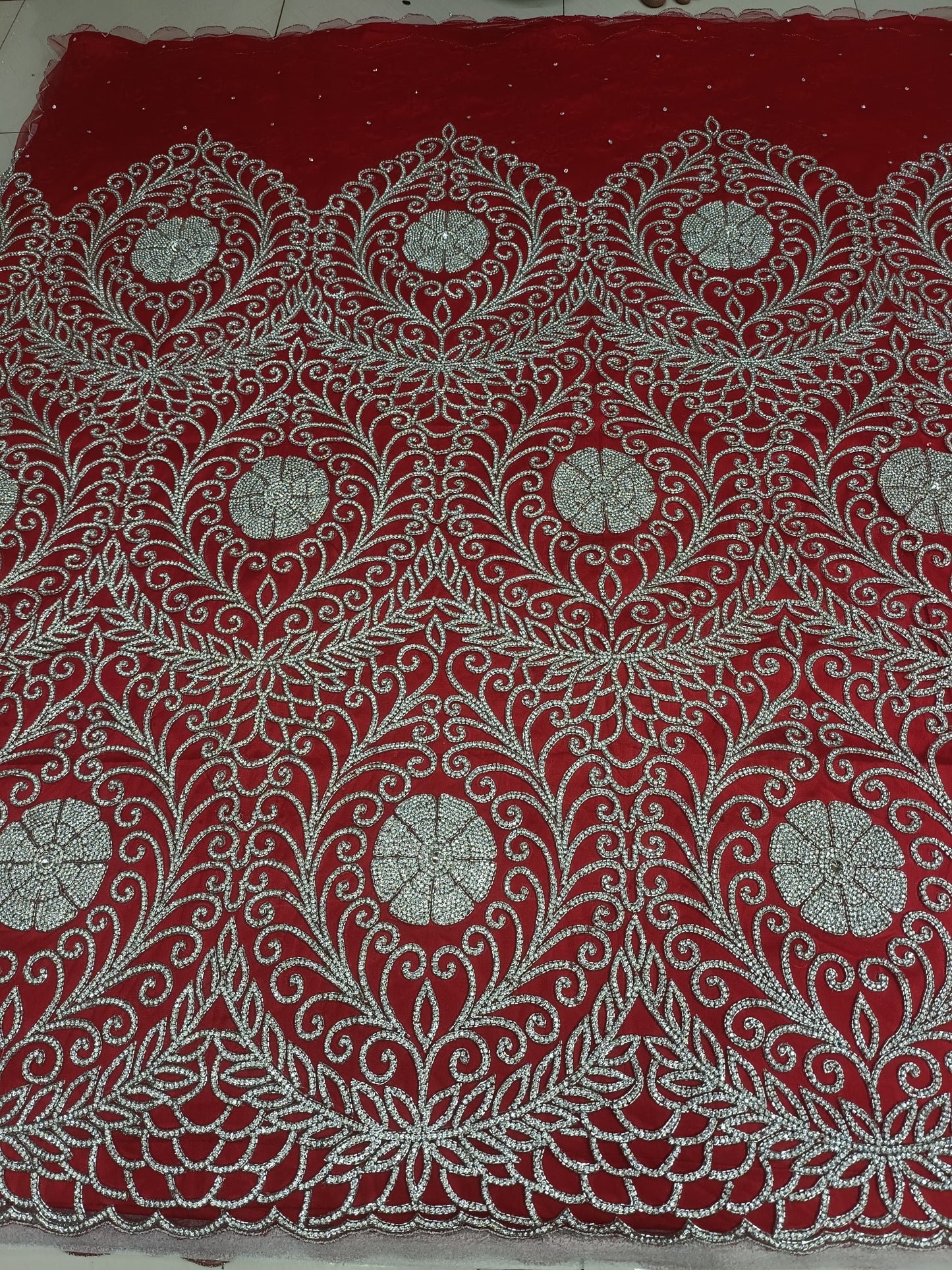 High Quality Designer Rhinestone Lace Fabric