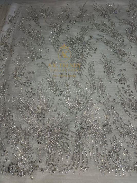 Luxury Lace Fabric With Fringes Work