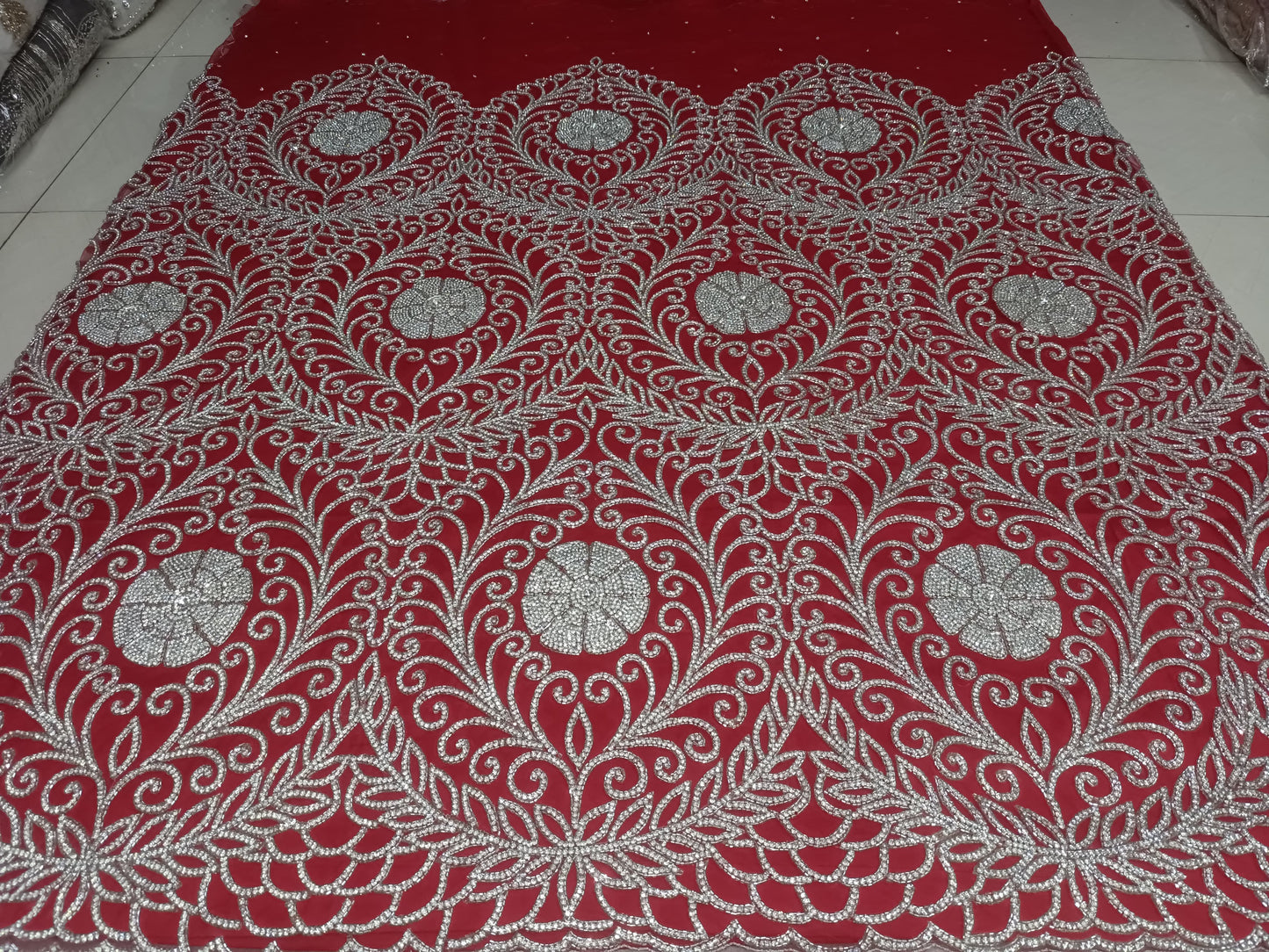 High Quality Designer Rhinestone Lace Fabric