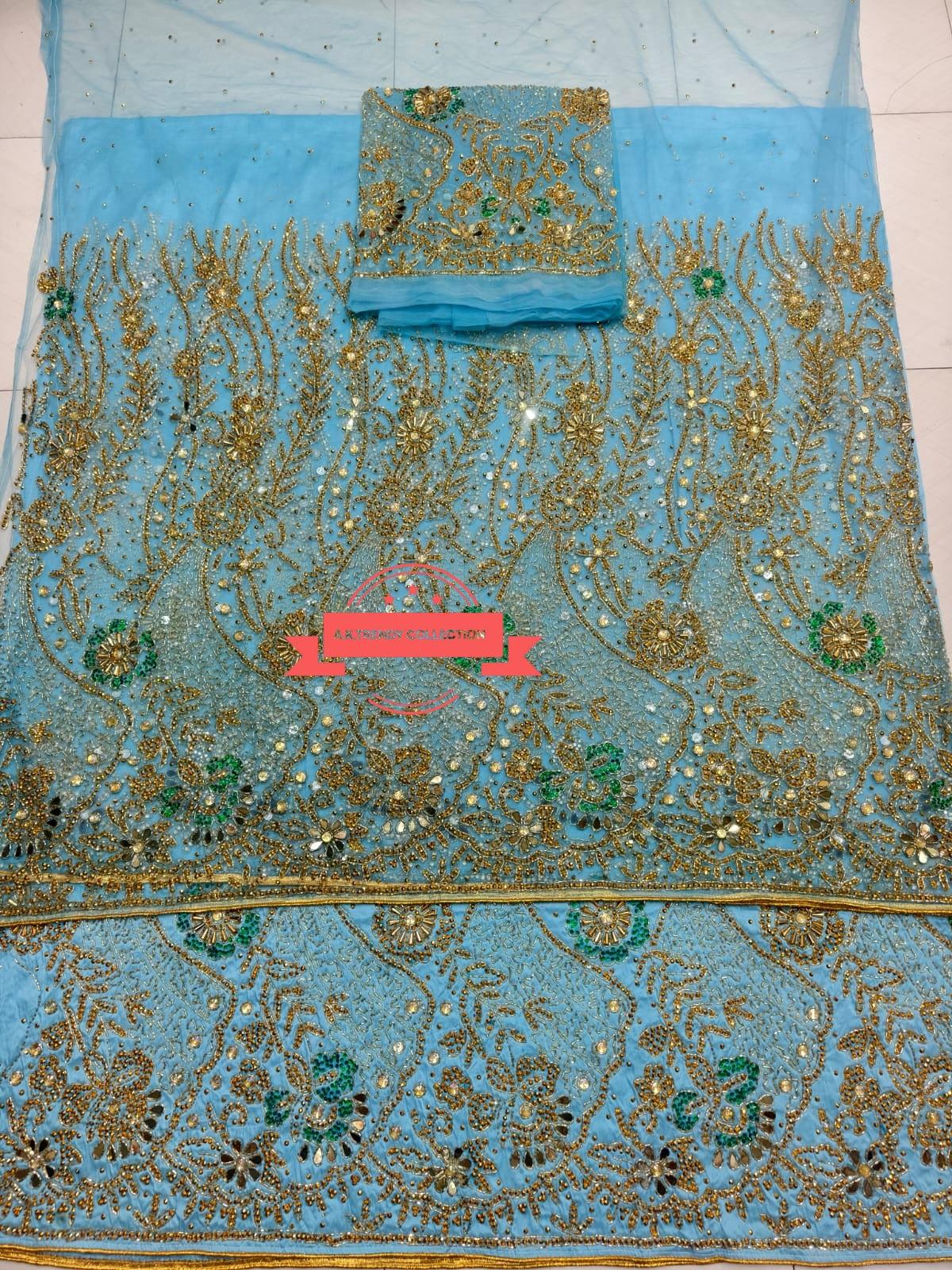 High Quality Heavily Beaded George Wrapper Fabric