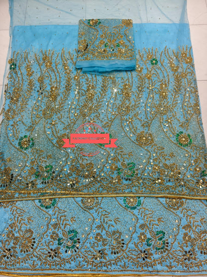 High Quality Heavily Beaded George Wrapper Fabric