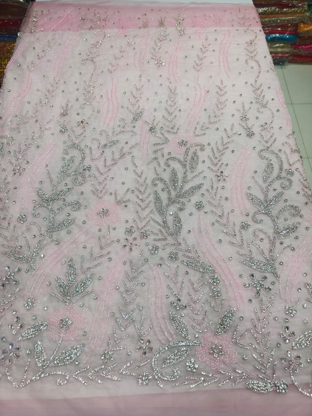 Luxury Designer Lace Fabric With Fringes Drop Down Stone