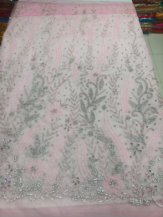 Luxury Designer Lace Fabric With Fringes Drop Down Stone