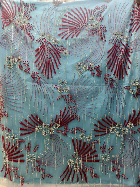 Luxury Designer Lace Fabric With Fringes Drop Down Stone