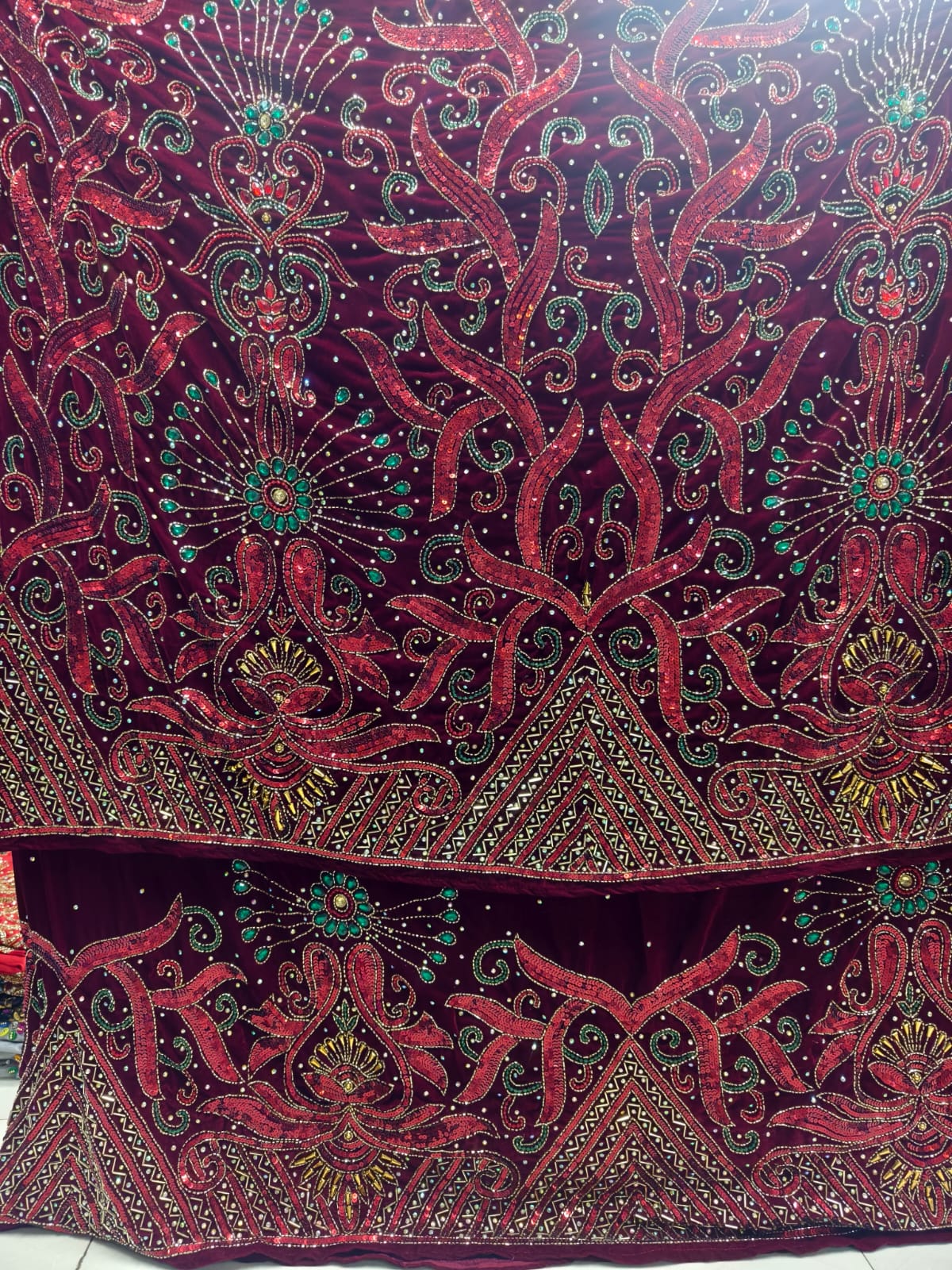 Heavily Beaded Velvet George Wrapper Fabric