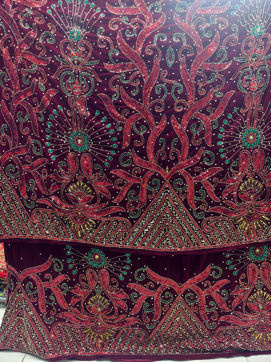 Heavily Beaded Velvet George Wrapper Fabric