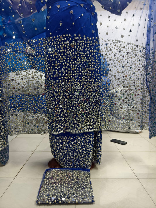 Mirror Work Heavily Beaded George Fabric