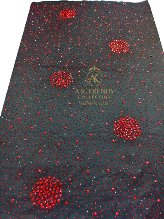 Luxury Lace Fabric With Red Color Stone Work