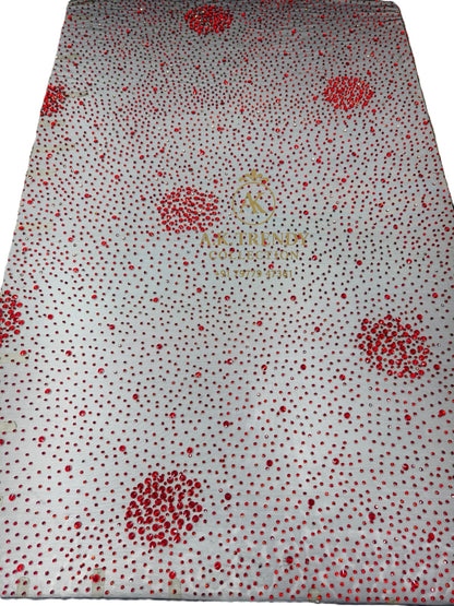 Luxury Lace Fabric With Red Color Stone Work