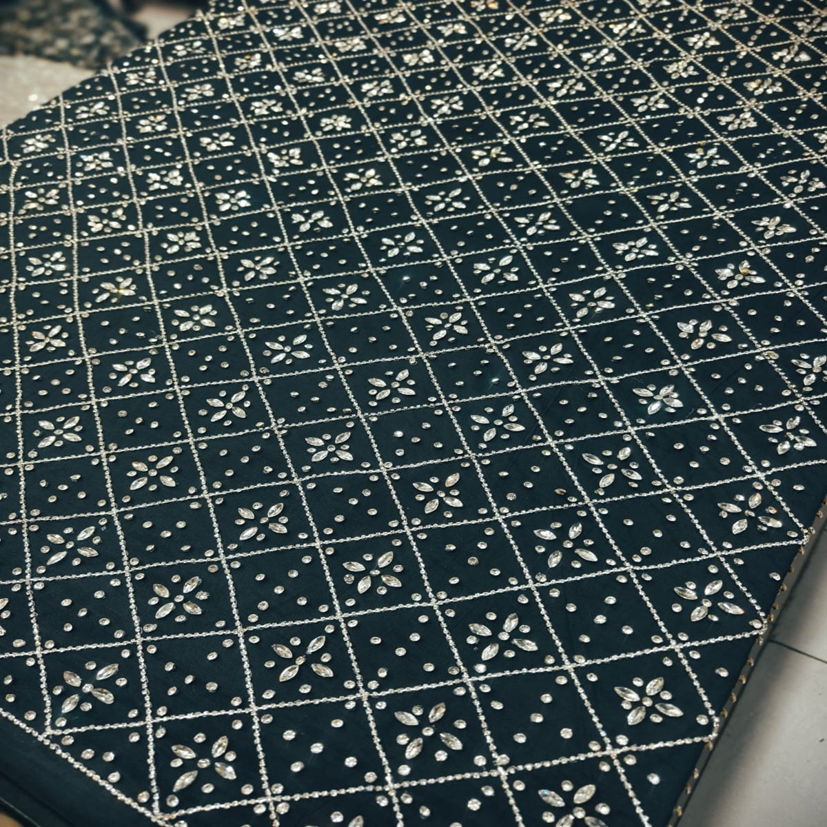 High Quality Designer Rhinestone Lace Fabric