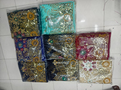 Heavily Beaded Designer Velvet  George Wrapper With Blouse Set