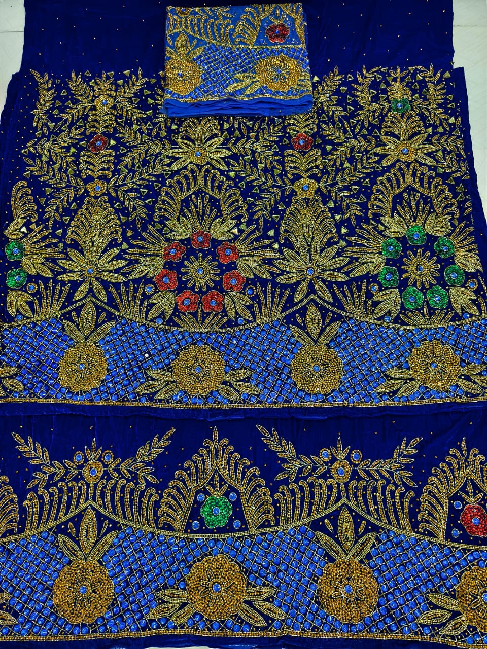 Heavily Beaded Designer Velvet  George Wrapper With Blouse Set