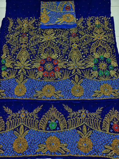 Heavily Beaded Designer Velvet  George Wrapper With Blouse Set