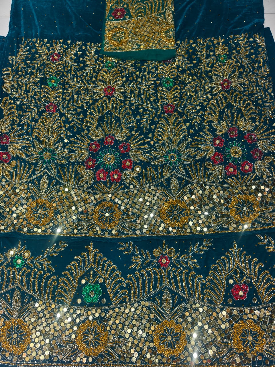 Heavily Beaded Designer Velvet  George Wrapper With Blouse Set