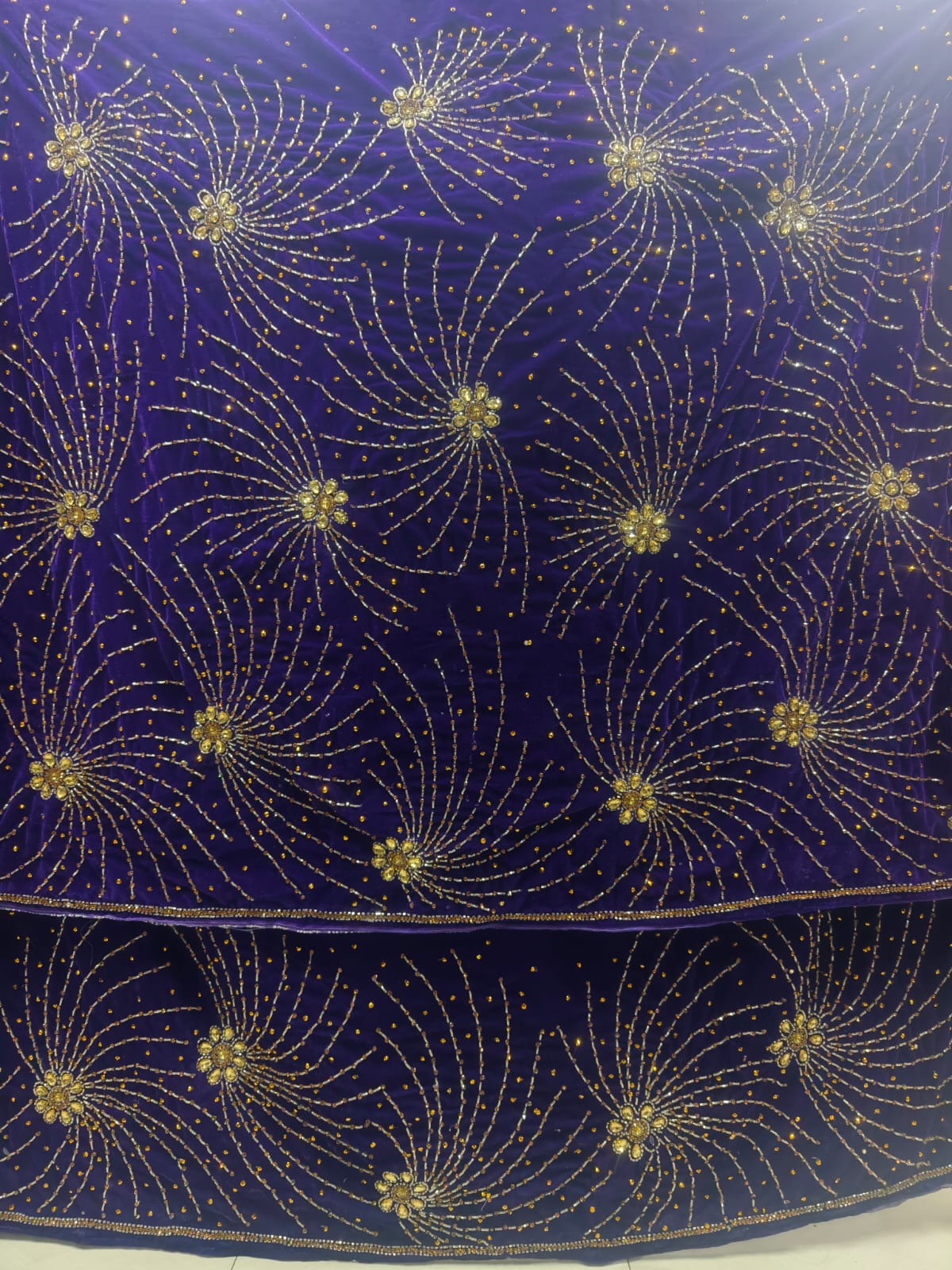 Heavily Beaded With Stone Work  Velvet George Wrapper Set