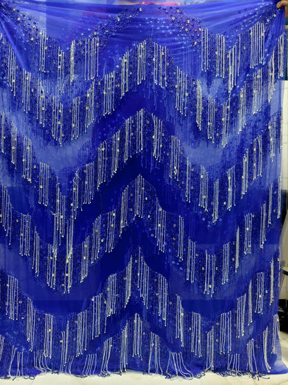 High Quality Designer Rhinestone Lace Fabric With Fringes Work