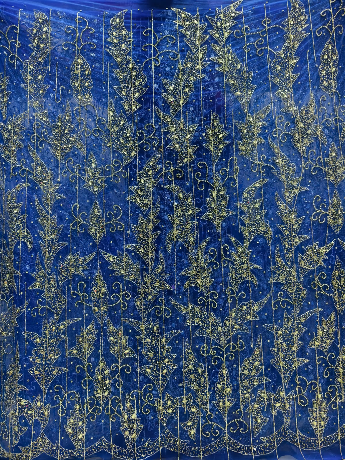 High Quality Designer Rhinestone Lace Fabric With Fringes Work