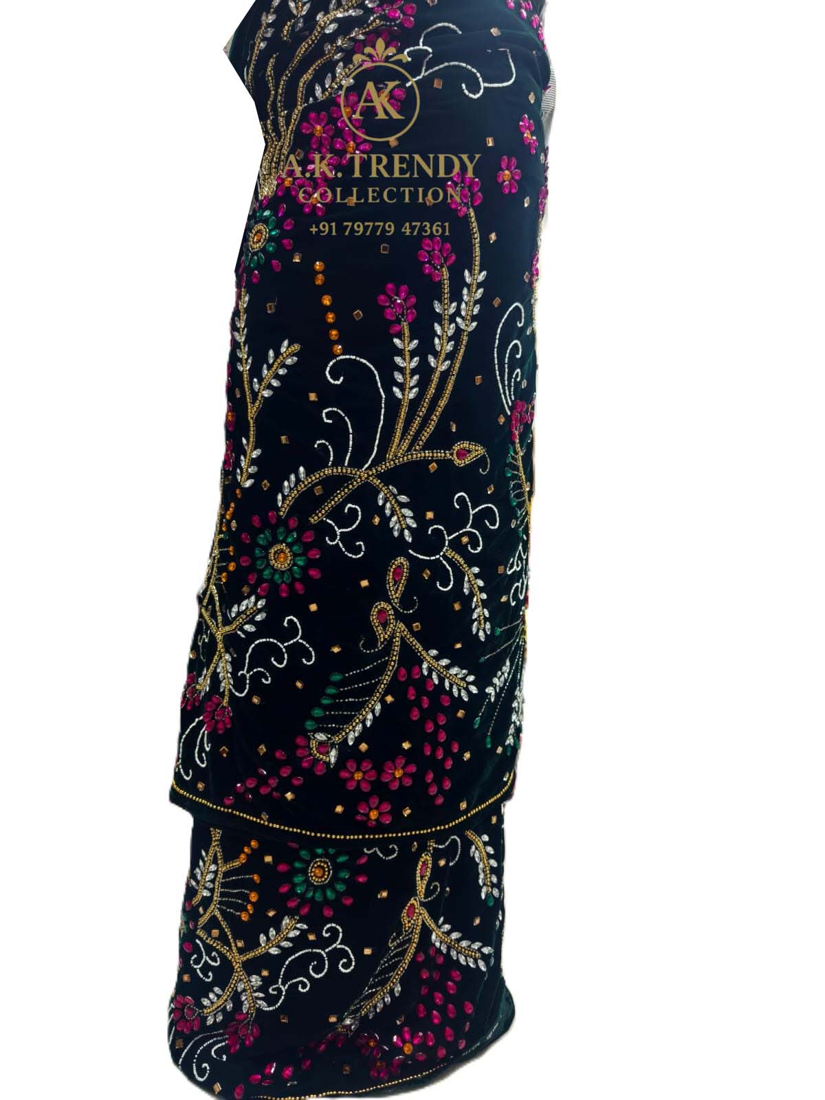 Heavily Beaded With Stone Work Velvet George Wrapper Set