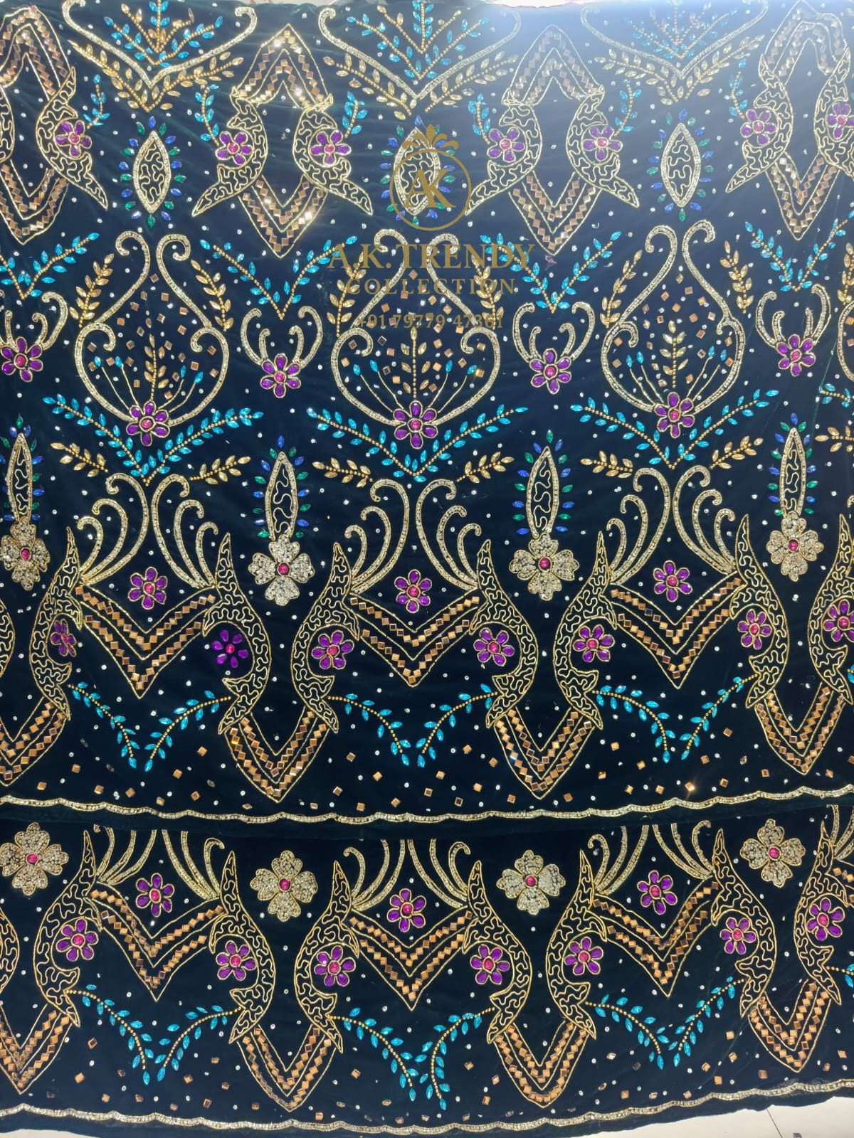 Heavily Beaded With Stone Work Velvet George Wrapper Set