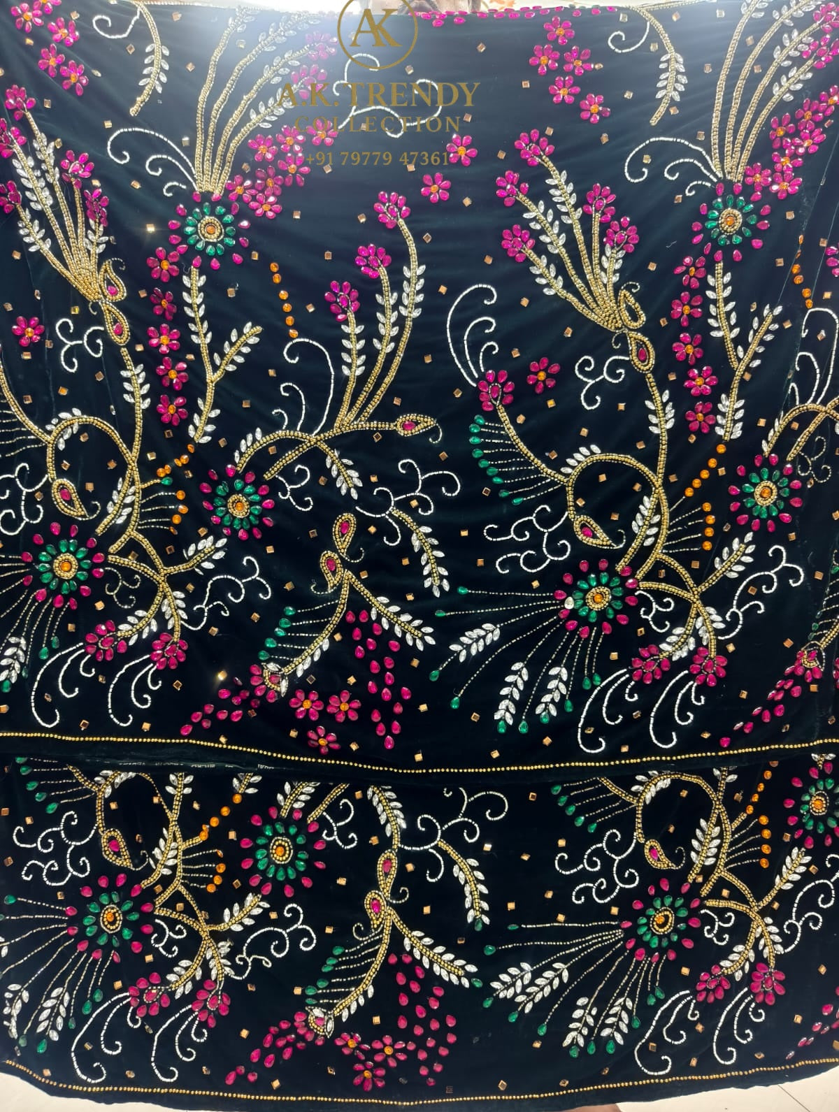 Heavily Beaded With Stone Work Velvet George Wrapper Set