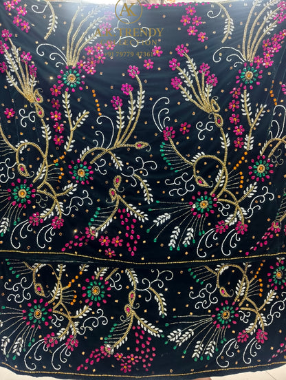 Heavily Beaded With Stone Work Velvet George Wrapper Set