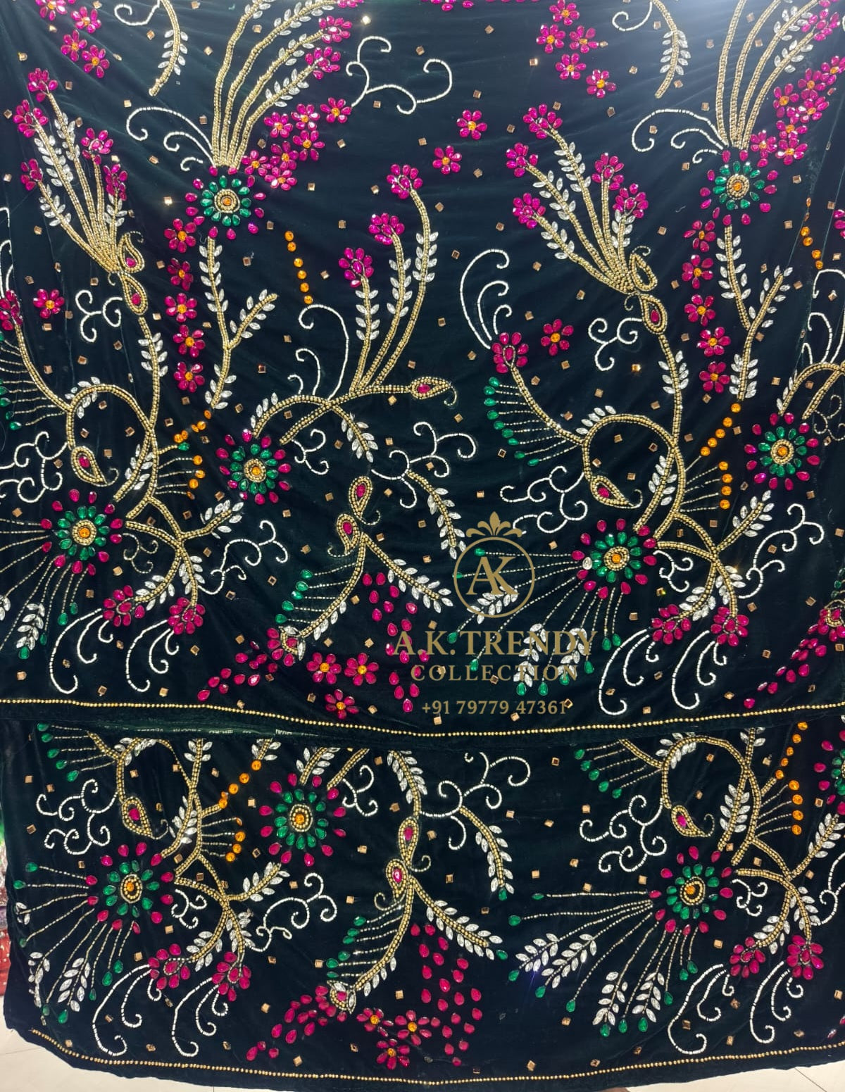 Heavily Beaded With Stone Work Velvet George Wrapper Set