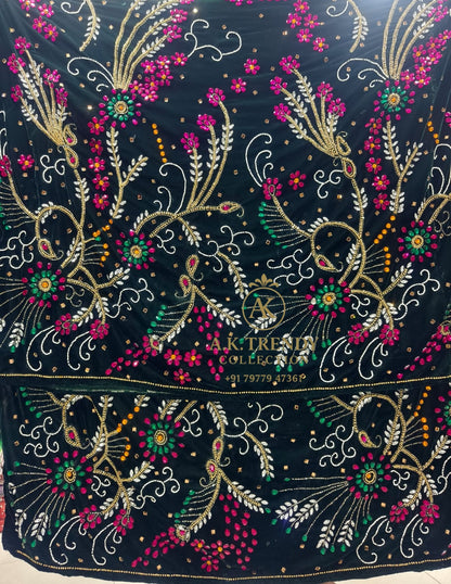 Heavily Beaded With Stone Work Velvet George Wrapper Set