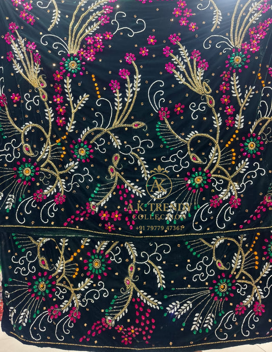 Heavily Beaded With Stone Work Velvet George Wrapper Set