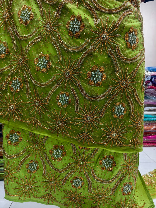 Heavily Beaded George Wrapper Fabric With Blouse