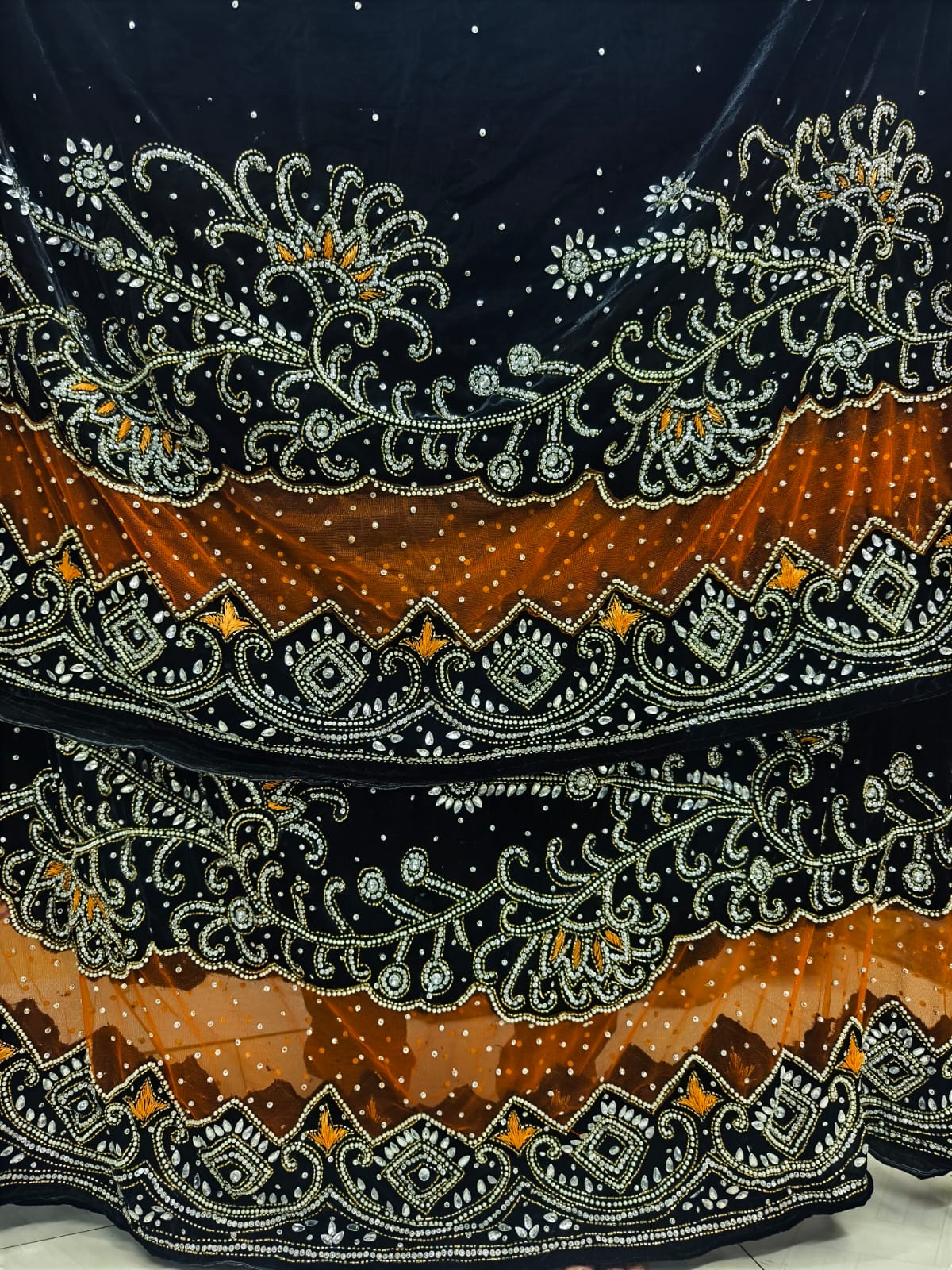 Heavily Beaded Velvet George Wrapper Fabric
