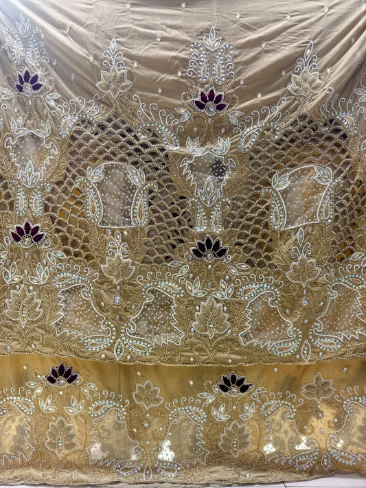 High Quality Heavily Beaded George Wrapper Fabric