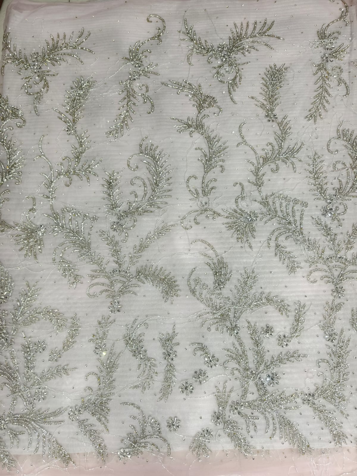 High Quality Designer Rhinestone Lace Fabric Fith Fringes Work