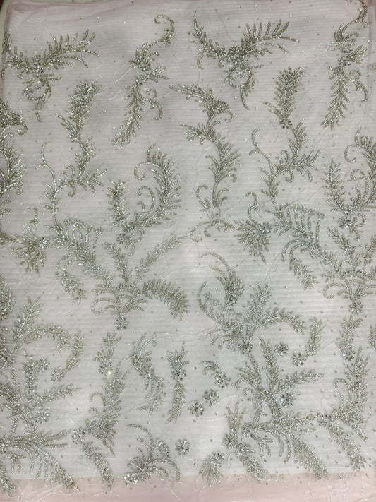 High Quality Designer Rhinestone Lace Fabric Fith Fringes Work