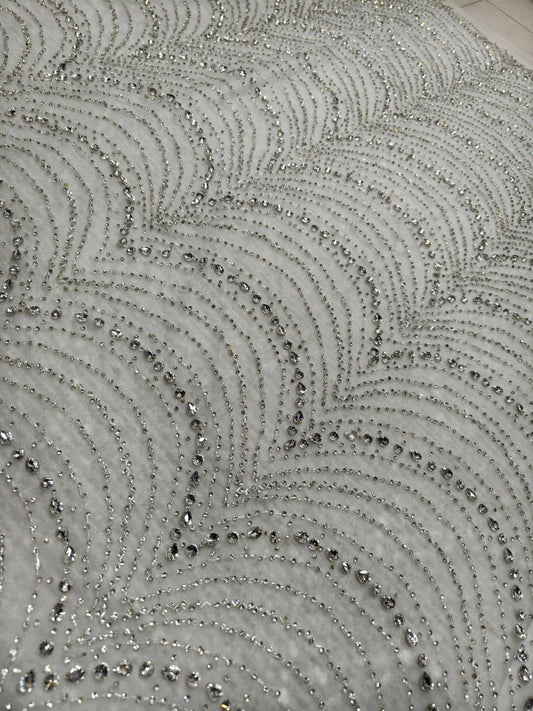 Luxury Handmade Heavy Beaded Embroidery lace Fabric Tulle Mesh Fabric