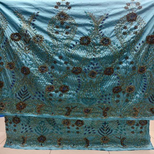 Heavily Beaded Taffeta Silk George Wrapper Fabric