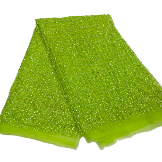 Heavily Beaded Designer Lace Fabric
