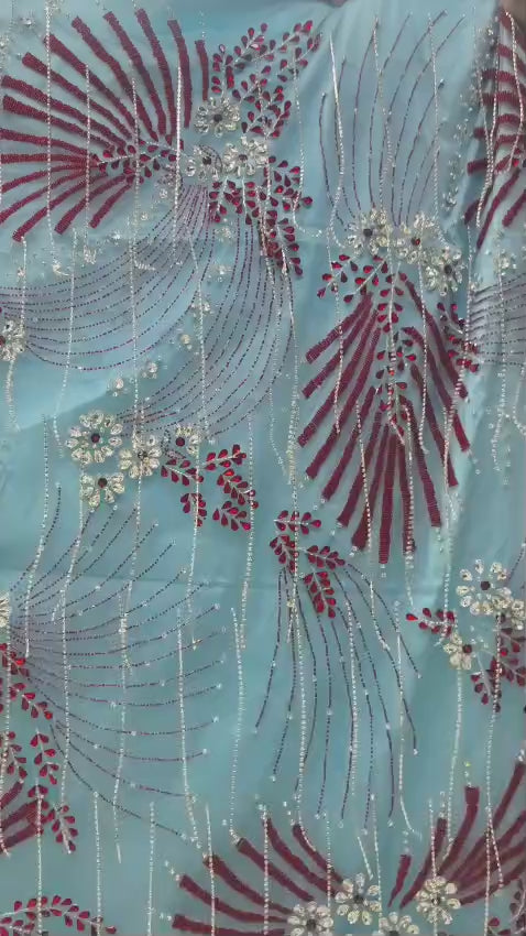 Luxury Designer Lace Fabric With Fringes Drop Down Stone