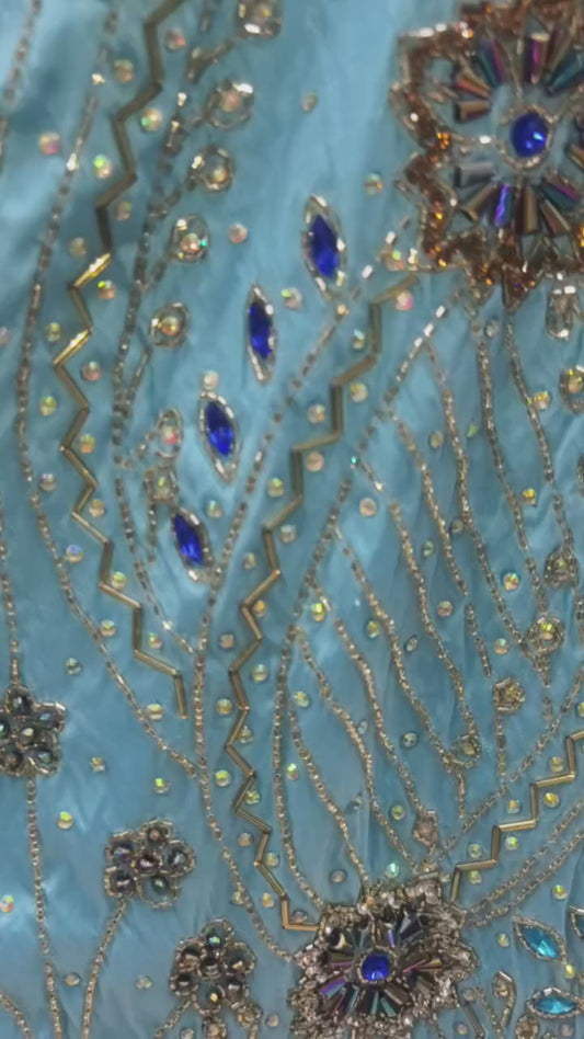 Heavily Beaded Taffeta Silk George Wrapper Fabric