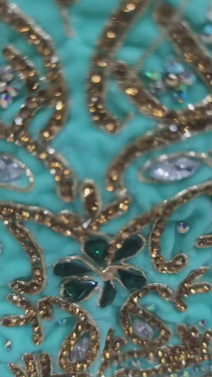 Heavily beaded designer velvet George wrapper