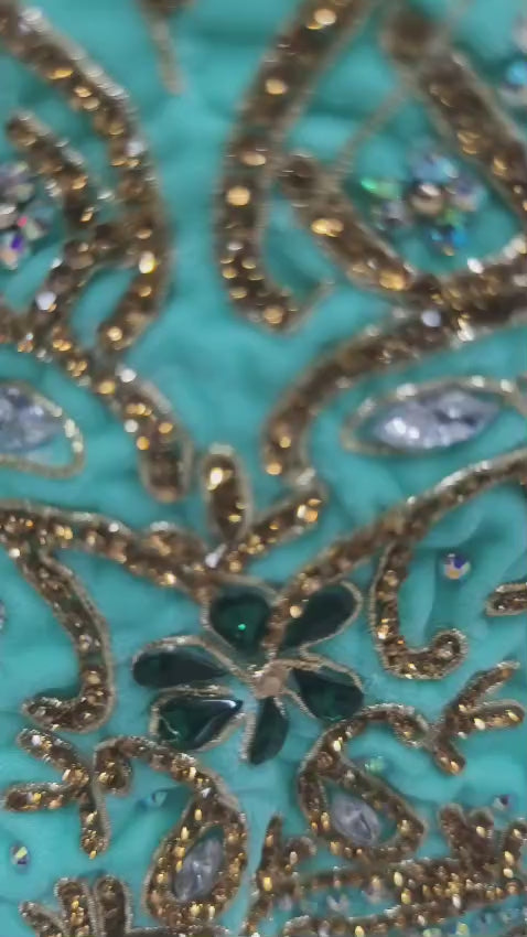 Heavily beaded designer velvet George wrapper