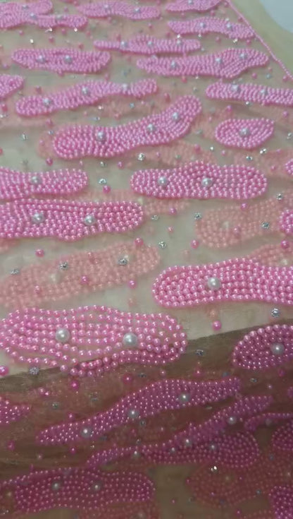 Heavily Beaded Net Lace Fabric